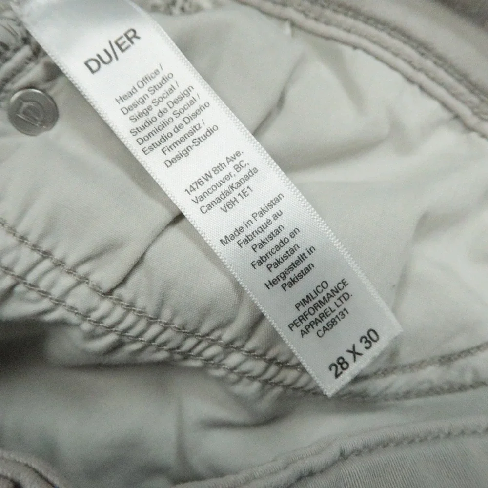 DUER Pants Mens 28x30 Gray No Sweat N2X Slim 5 Pocket Stretch *